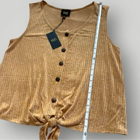 W5 Sleeveless Tie Front Button Down Top Tan - Picture 2 of 8